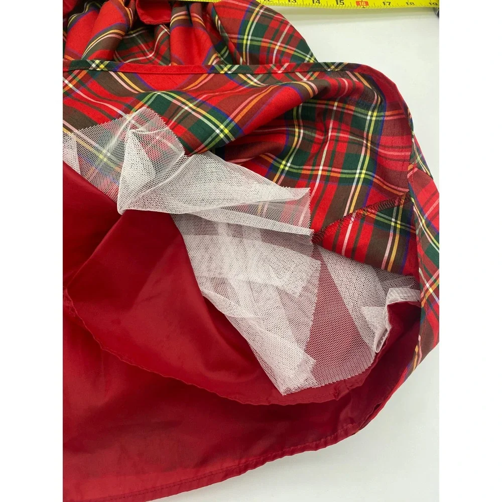 Blueberi Boulevard Kids Red Tartan Plaid Holiday Dress Size 6 Tulle Skirt Bow